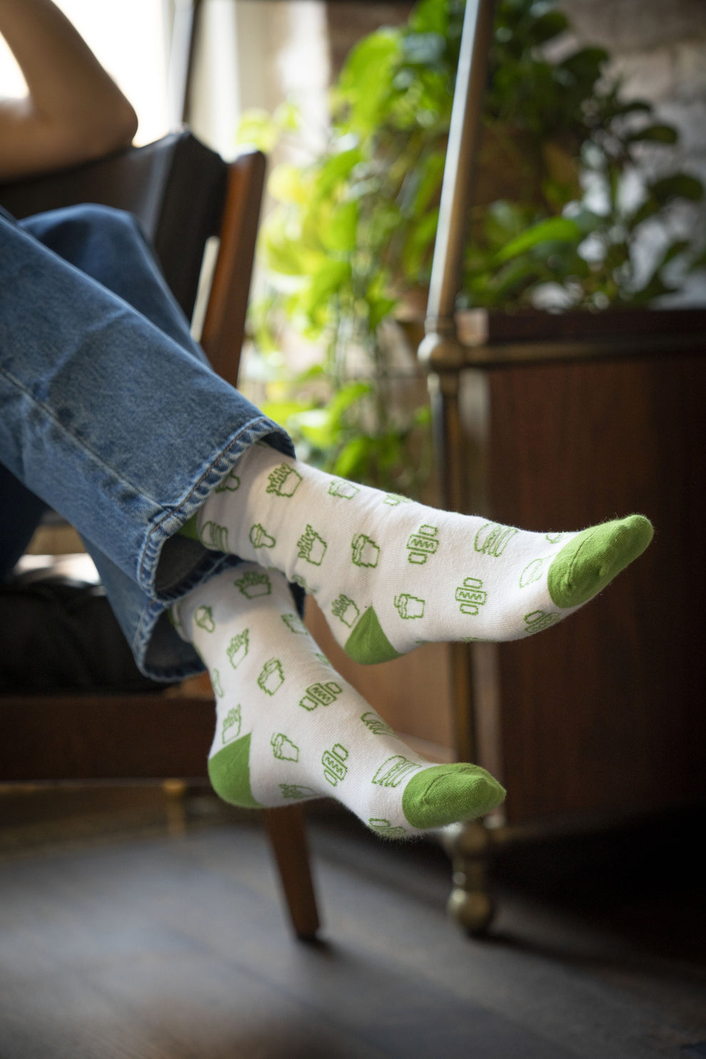Shake Shack icon socks on someone's feet