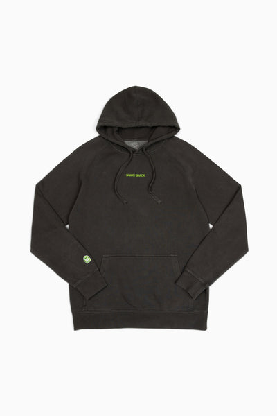 Black hoodie with the words "Shake Shack" centered below the neck and an embroidered Shake Shack logo on the right sleeve